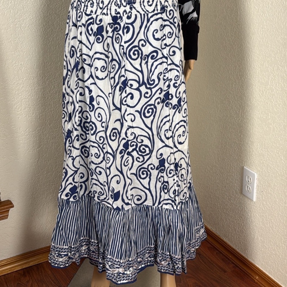 Lane Bryant 100% cotton Kalamkari Floral Blue White A-Line Embellished Skirt